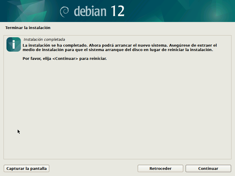 Finalización de la instalación de Debian 12