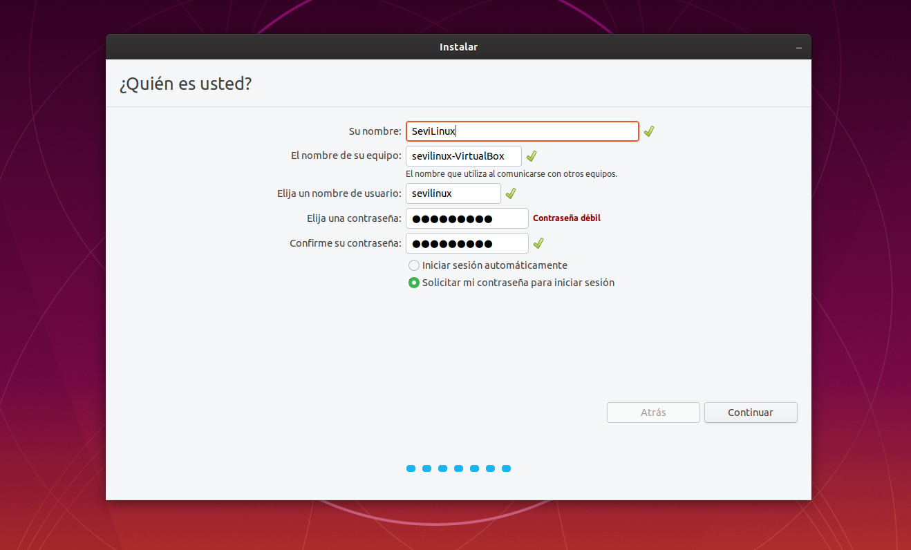 Configuración de usuarios - Instalación de Ubuntu