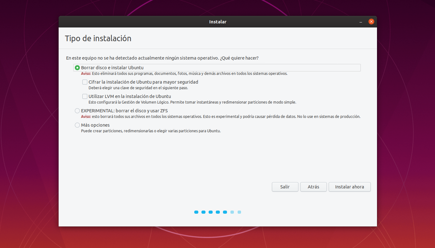 Tipo de instalación - Instalación de Ubuntu