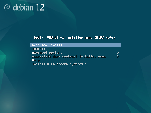 Arranque del instalador de Debian 12